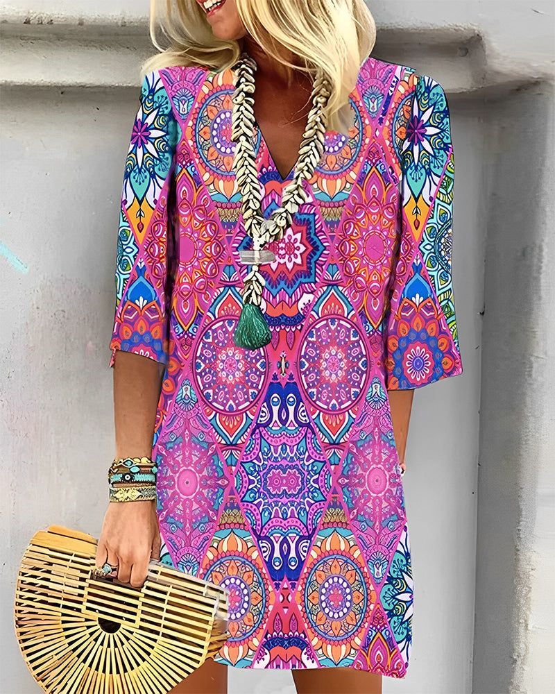 Valenzora | Dress with geometric print and 3/4 sleeves