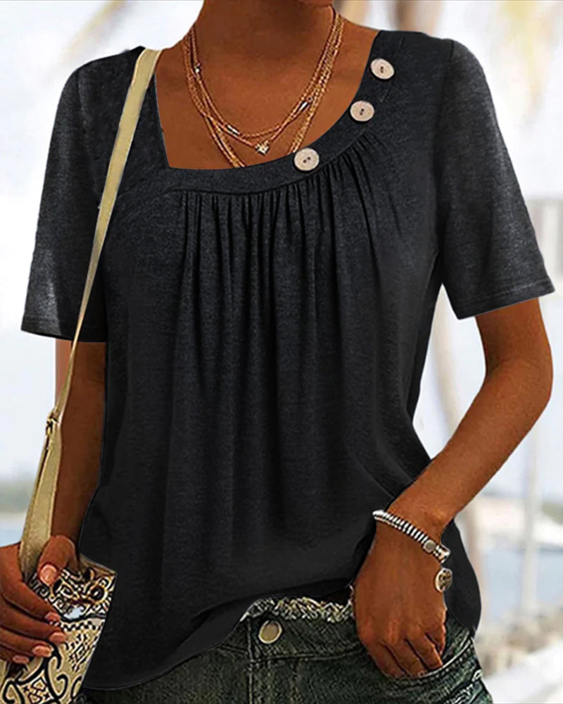 Valenzora | Comfortable solid gray short-sleeved blouse