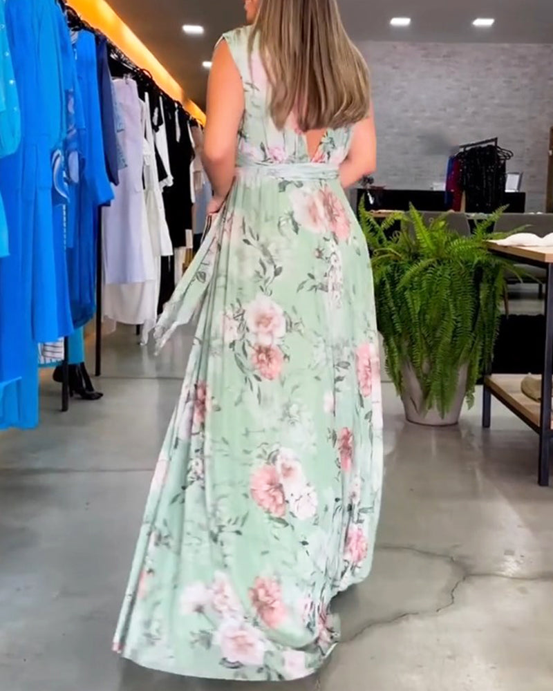Valenzora | Elegantes ärmelloses Kleid mit V-Ausschnitt und Blumenmuster