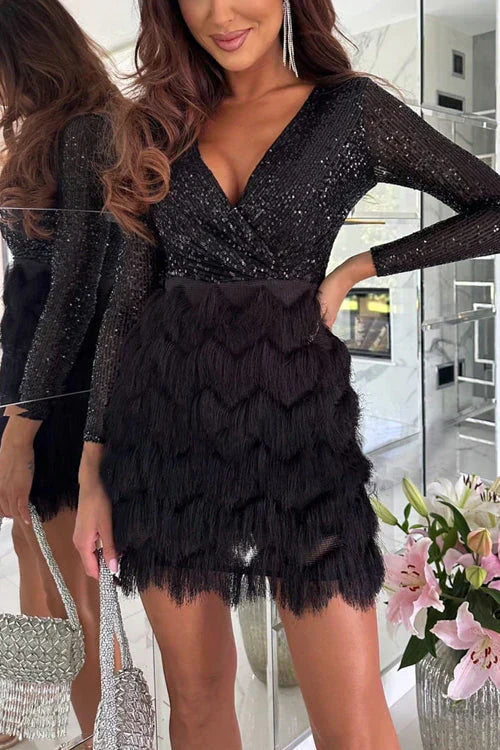 Valenzora | Glittering party dress with V-neck