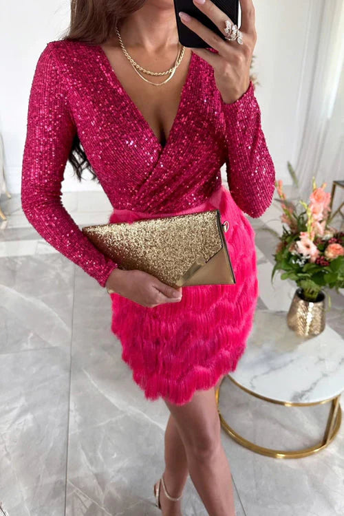 Valenzora | Glittering party dress with V-neck
