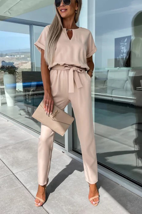 Valenzora | Elegant Keyhole Jumpsuit with Belt for Women