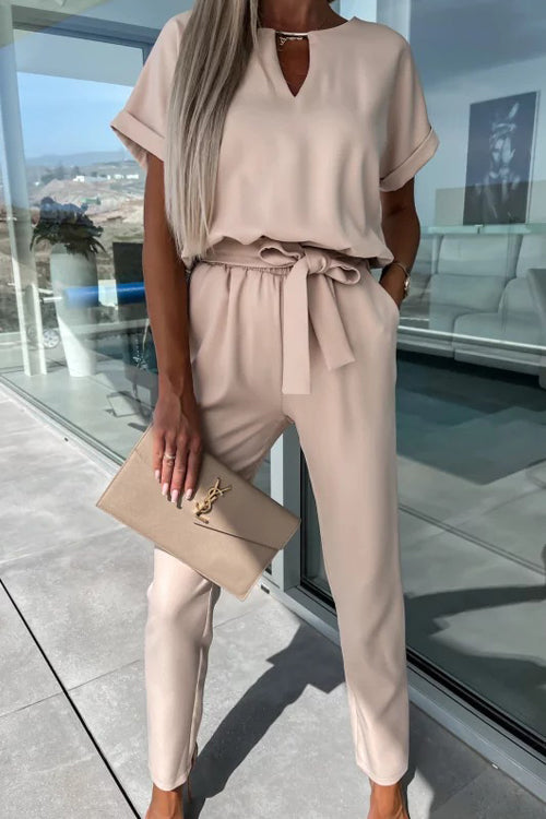 Valenzora | Elegant Keyhole Jumpsuit with Belt for Women