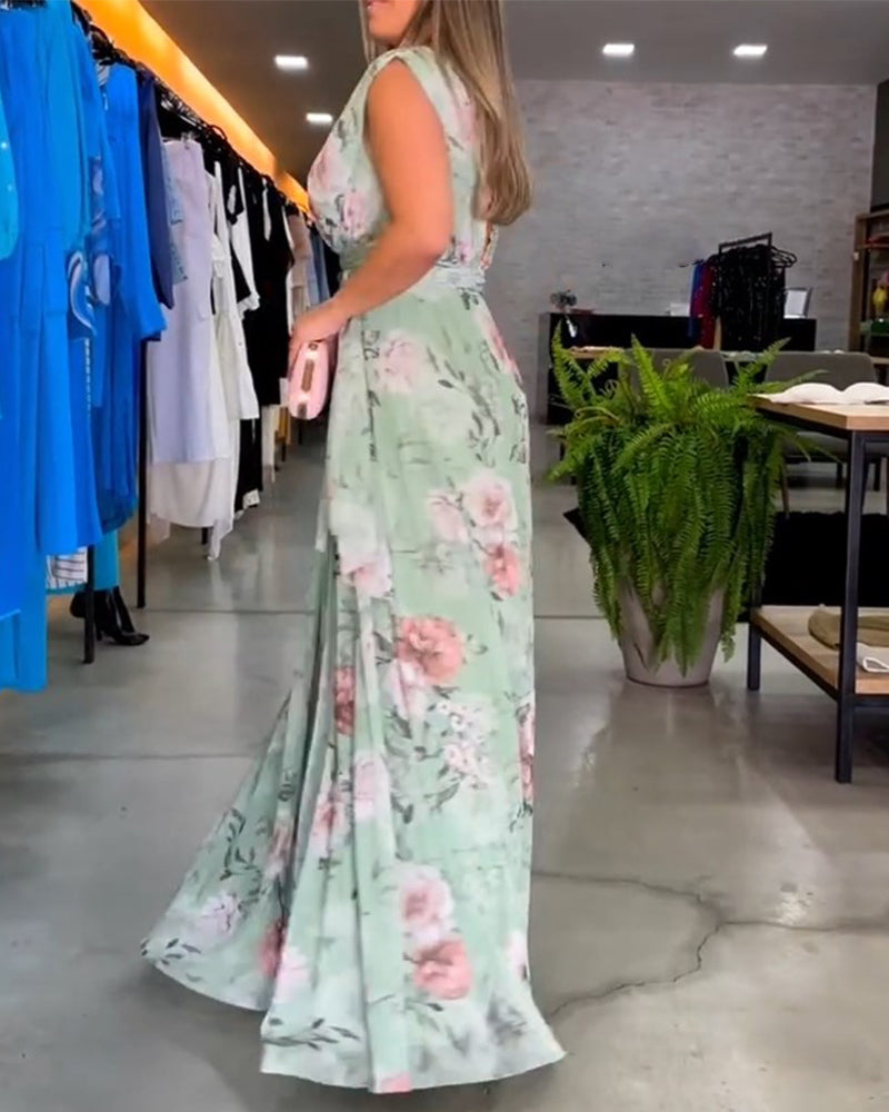 Valenzora | Elegantes ärmelloses Kleid mit V-Ausschnitt und Blumenmuster