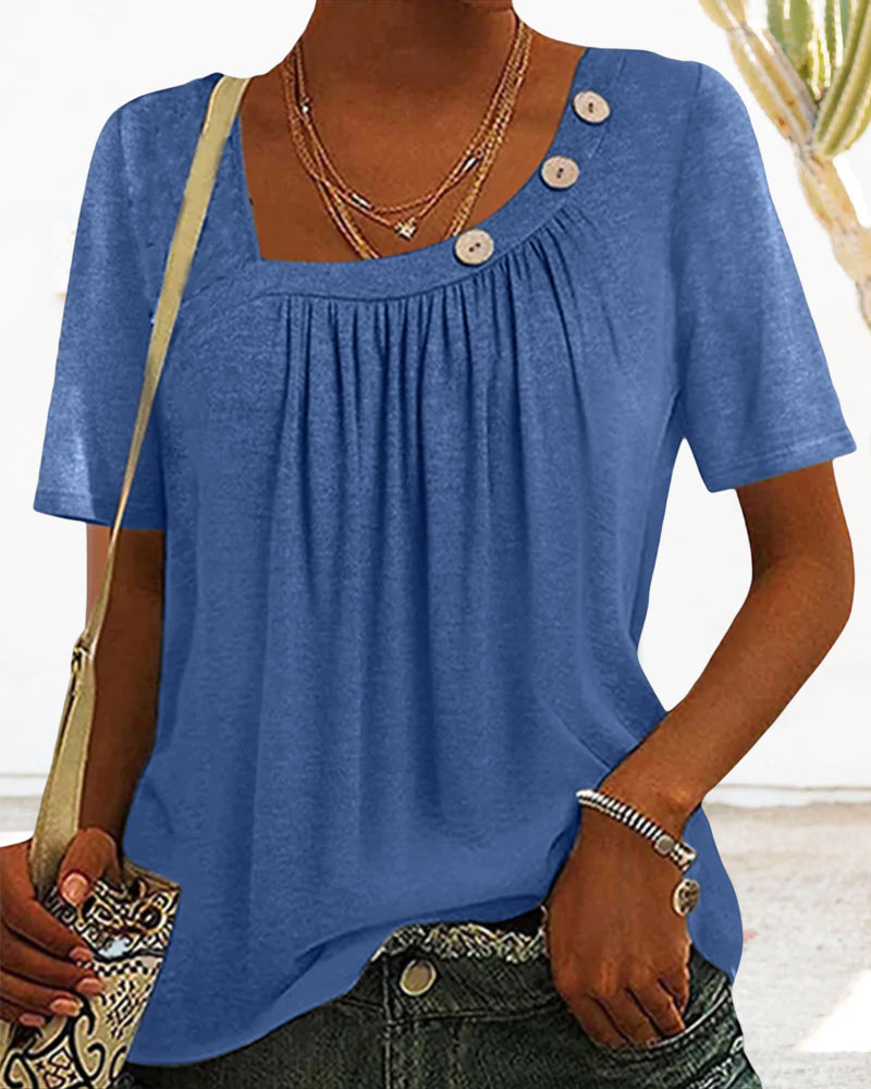 Valenzora | Comfortable solid gray short-sleeved blouse