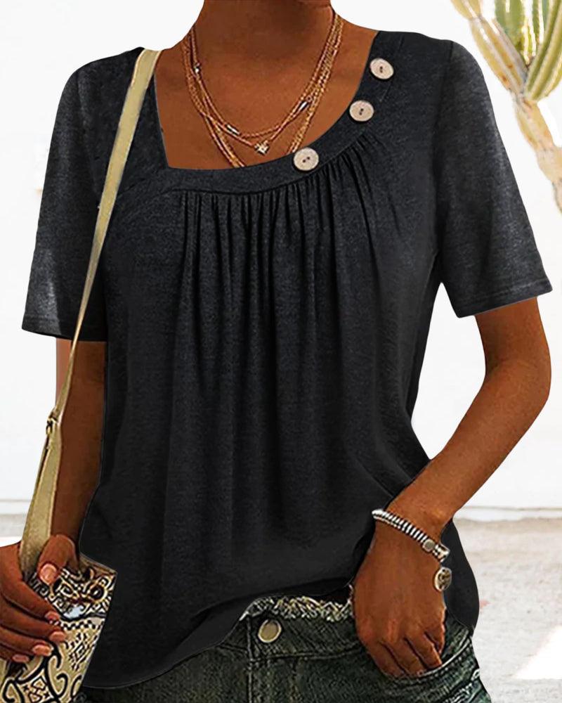 Valenzora | Comfortable solid gray short-sleeved blouse