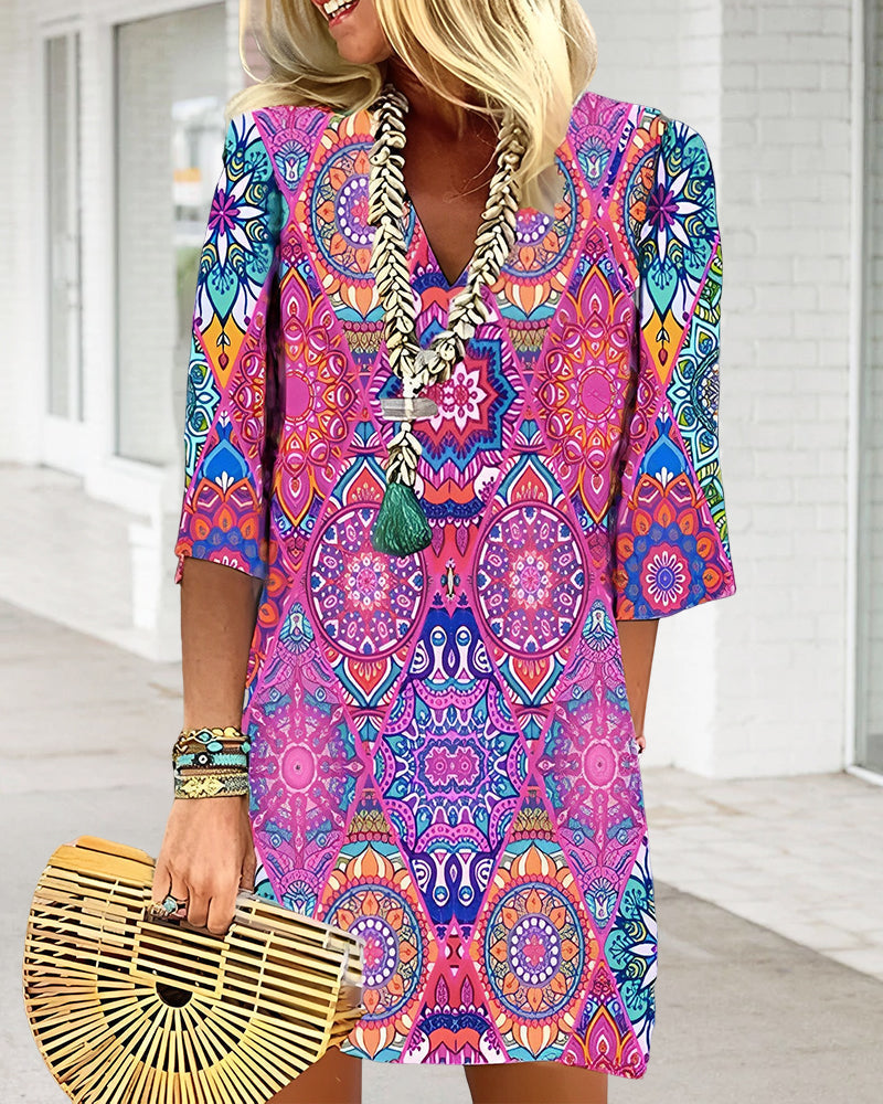 Valenzora | Dress with geometric print and 3/4 sleeves