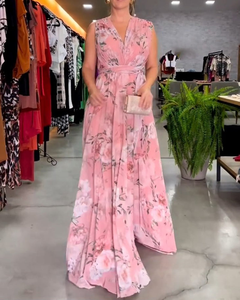 Valenzora | Elegantes ärmelloses Kleid mit V-Ausschnitt und Blumenmuster