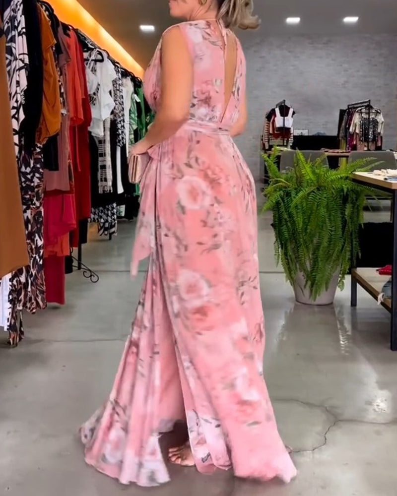 Valenzora | Elegantes ärmelloses Kleid mit V-Ausschnitt und Blumenmuster