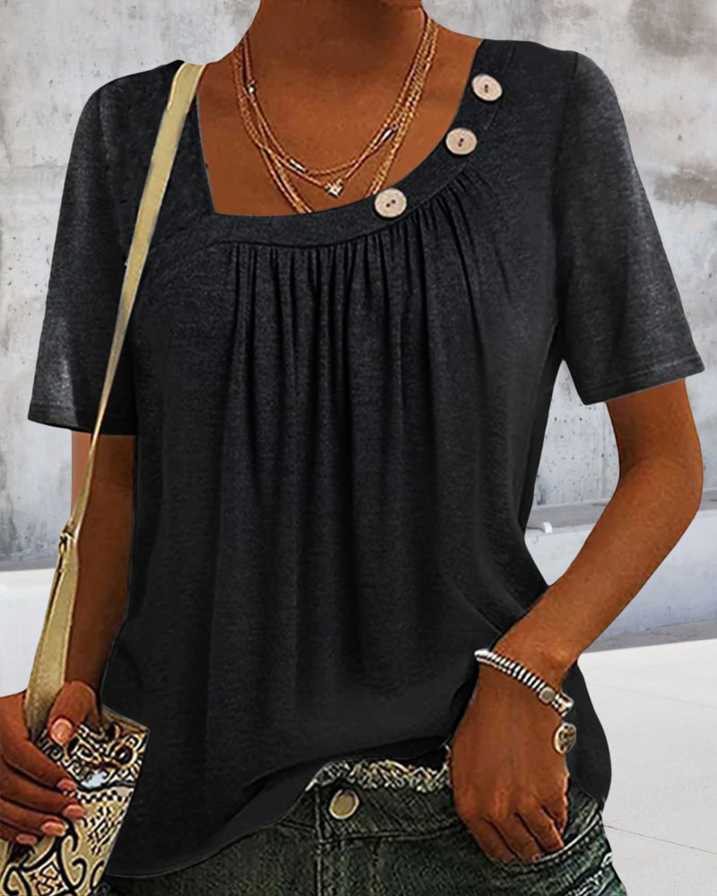 Valenzora | Comfortable solid gray short-sleeved blouse