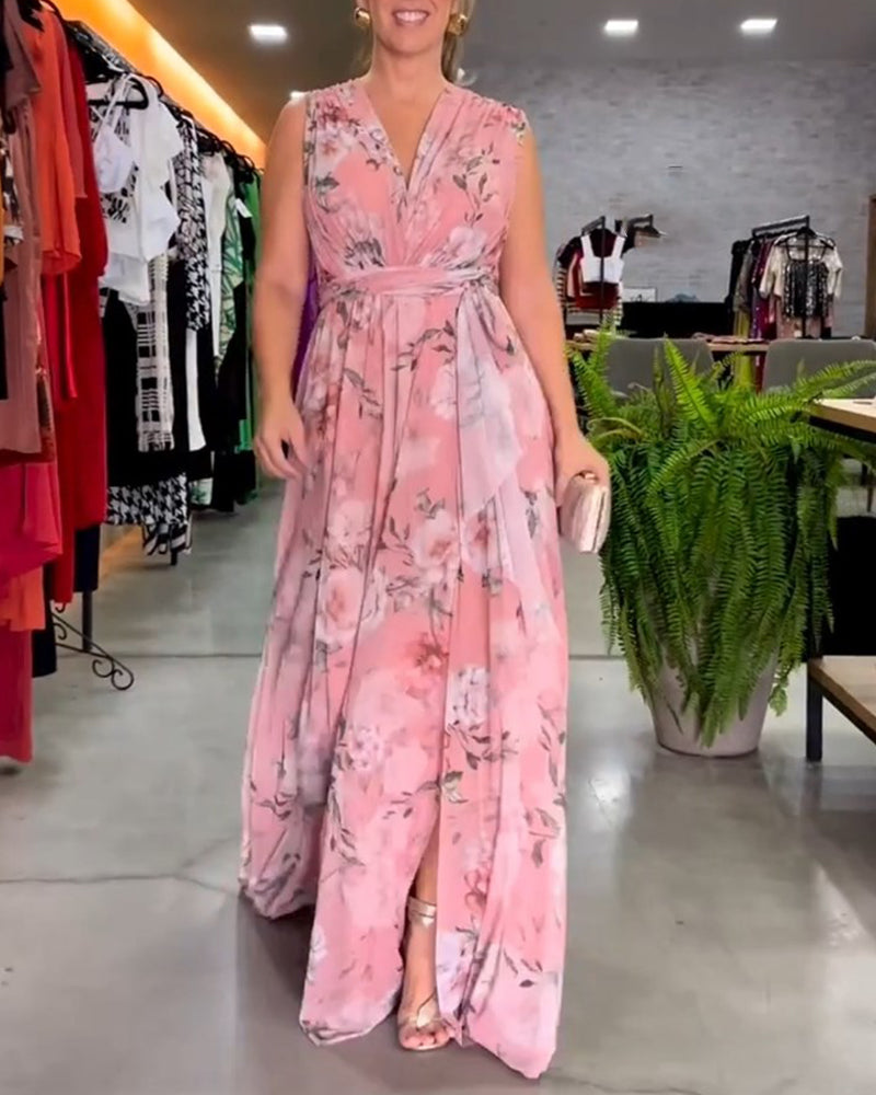Valenzora | Elegantes ärmelloses Kleid mit V-Ausschnitt und Blumenmuster