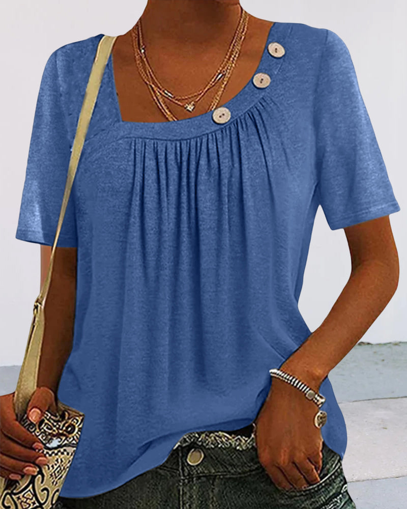 Valenzora | Comfortable solid gray short-sleeved blouse