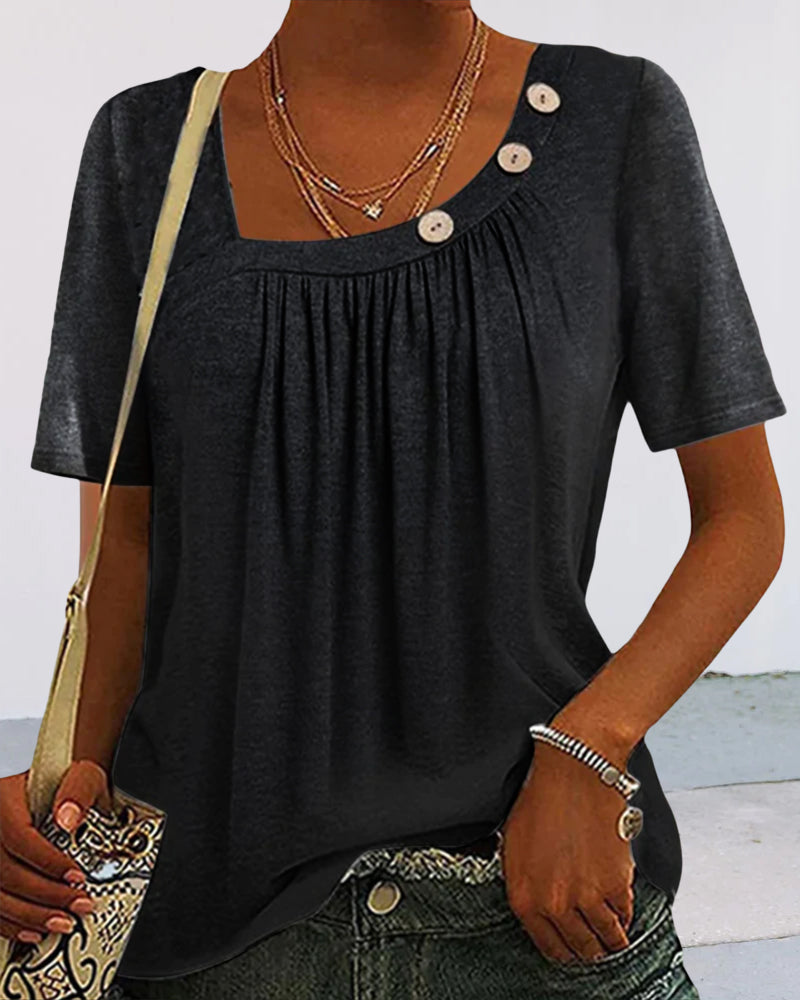 Valenzora | Comfortable solid gray short-sleeved blouse