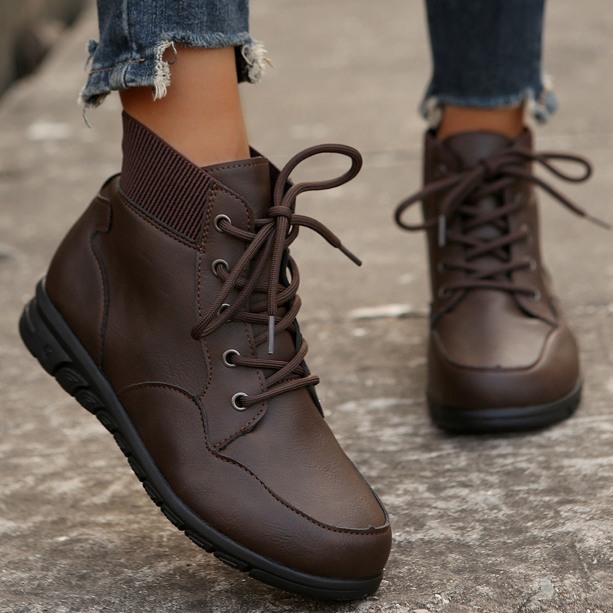 Valenzora | Damen-Schnürstiefel - Robuste Stiefeletten mit elastischem Bund und rutschfester Sohle