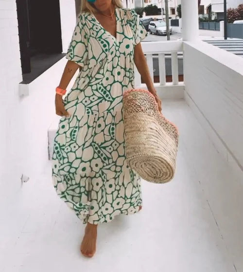 Sommerliches neues bedrucktes Kurzarmkleid