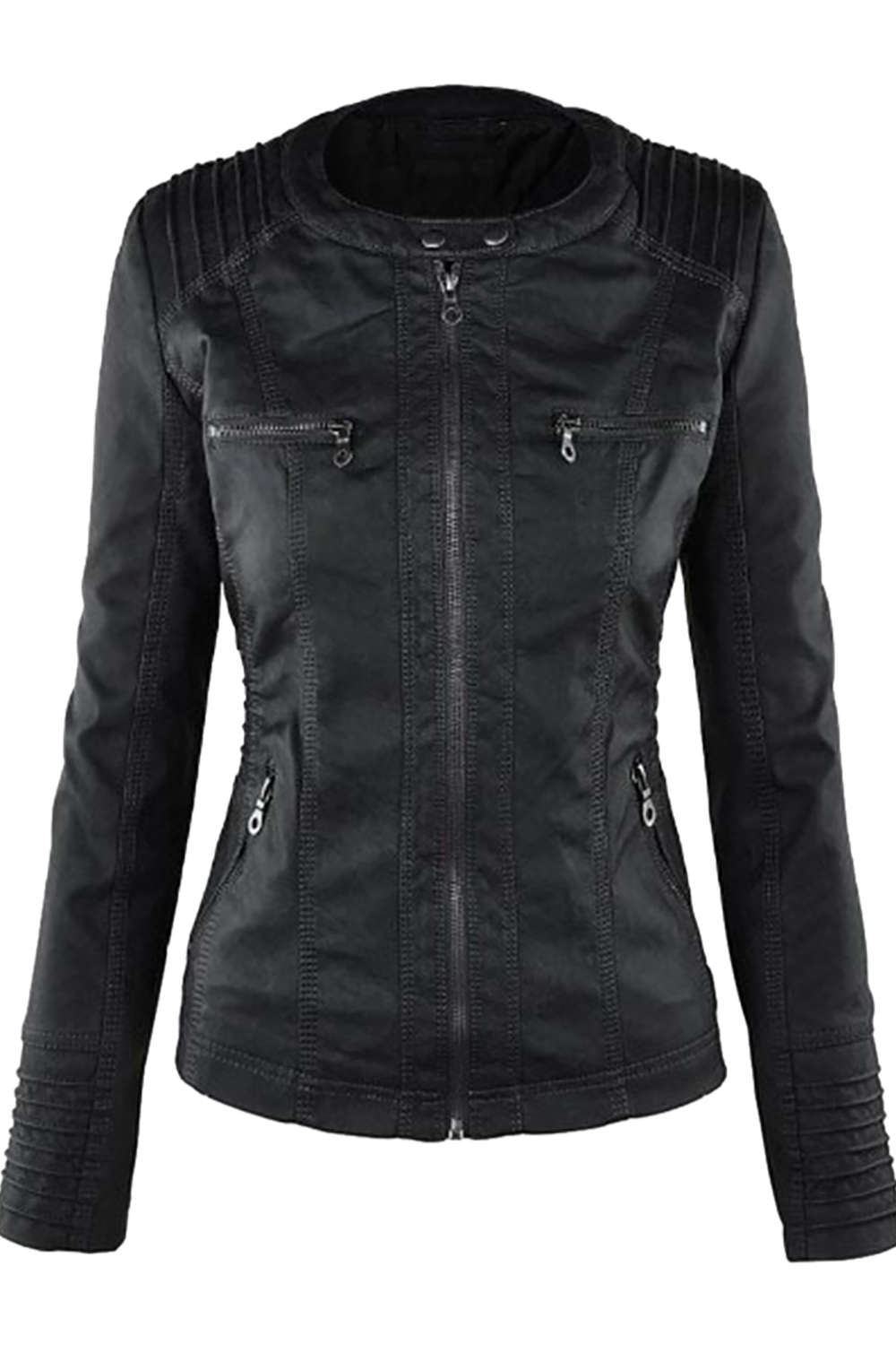 Valenzora | Women's Faux Leather Hooded Jacket with Zipper
