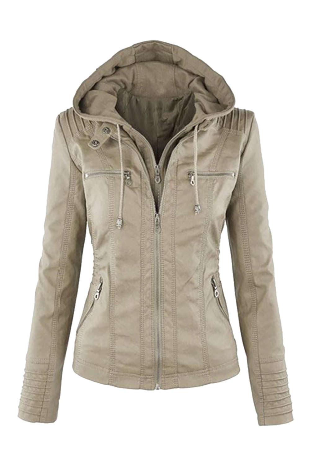 Valenzora | Women's Faux Leather Hooded Jacket with Zipper