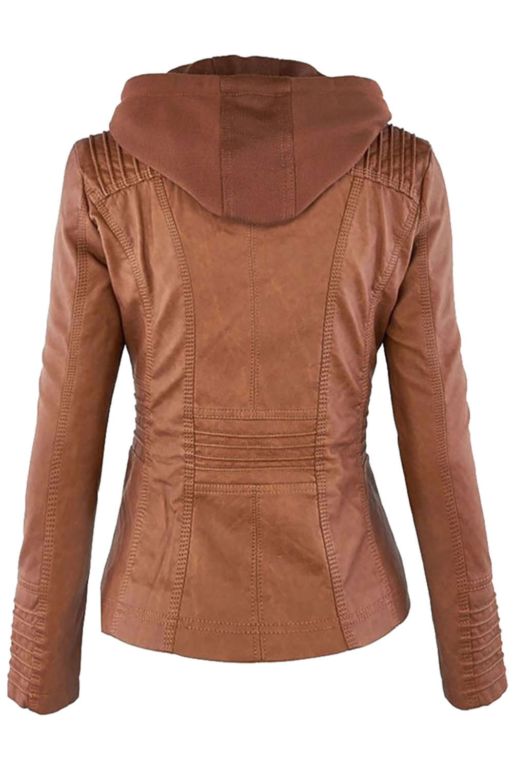 Valenzora | Women's Faux Leather Hooded Jacket with Zipper