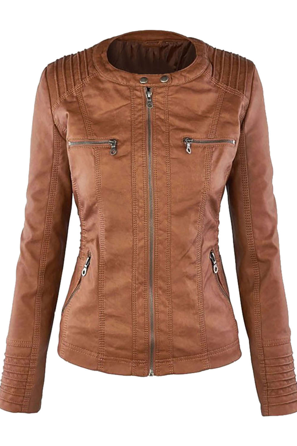 Valenzora | Women's Faux Leather Hooded Jacket with Zipper