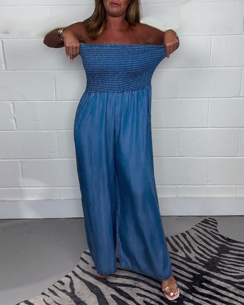 Valenzora | Sleeveless jumpsuit with pleats and solid-color pockets