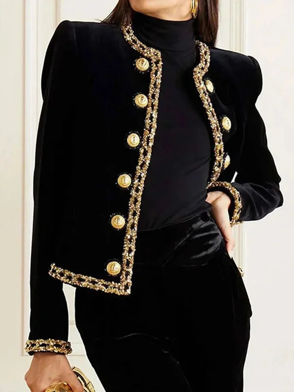 Valenzora long-sleeved jacket with buttoned round neckline