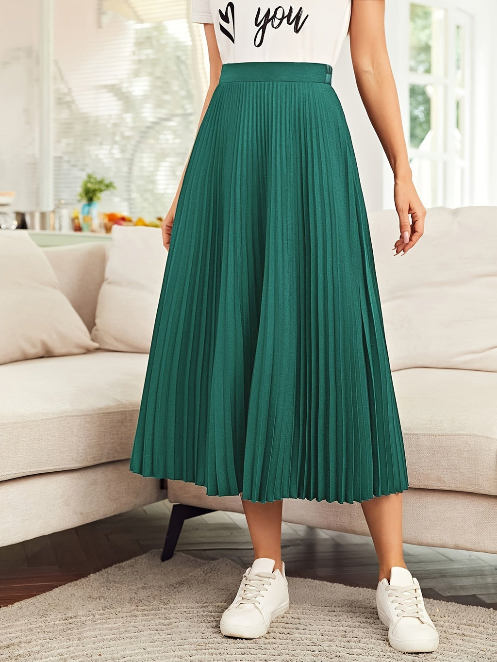 Valenzora | Solid Color High Waist Pleated Skirt