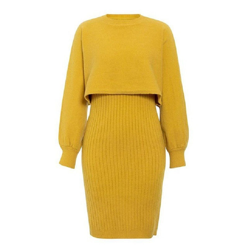 Valenzora | 2-teiliges Strickset – elegantes, ärmelloses Strickkleid mit Pullover für Herbst und Winter