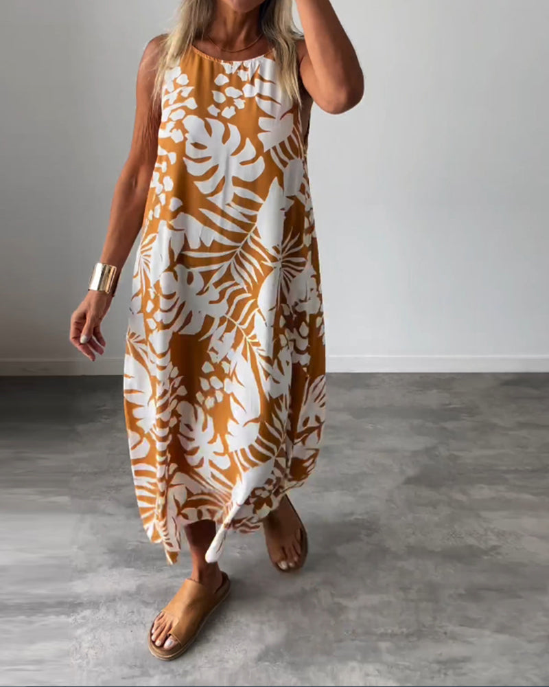 Valenzora | Casual, sleeveless dress with leaf pattern
