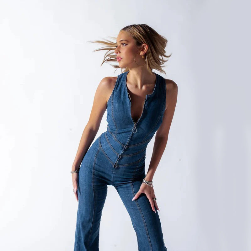 Valenzora | Denim jumpsuit with zipper detail for women