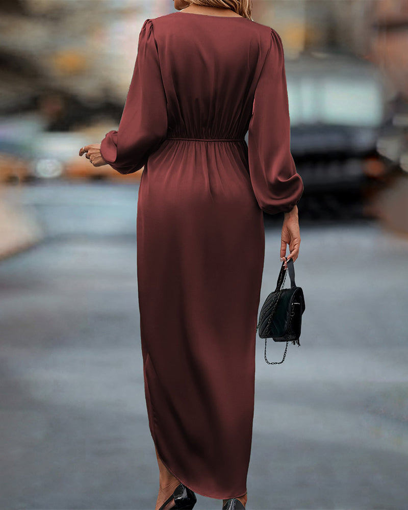 Valenzora | Elegantes V-Ausschnitt-Kleid mit Laternenärmeln