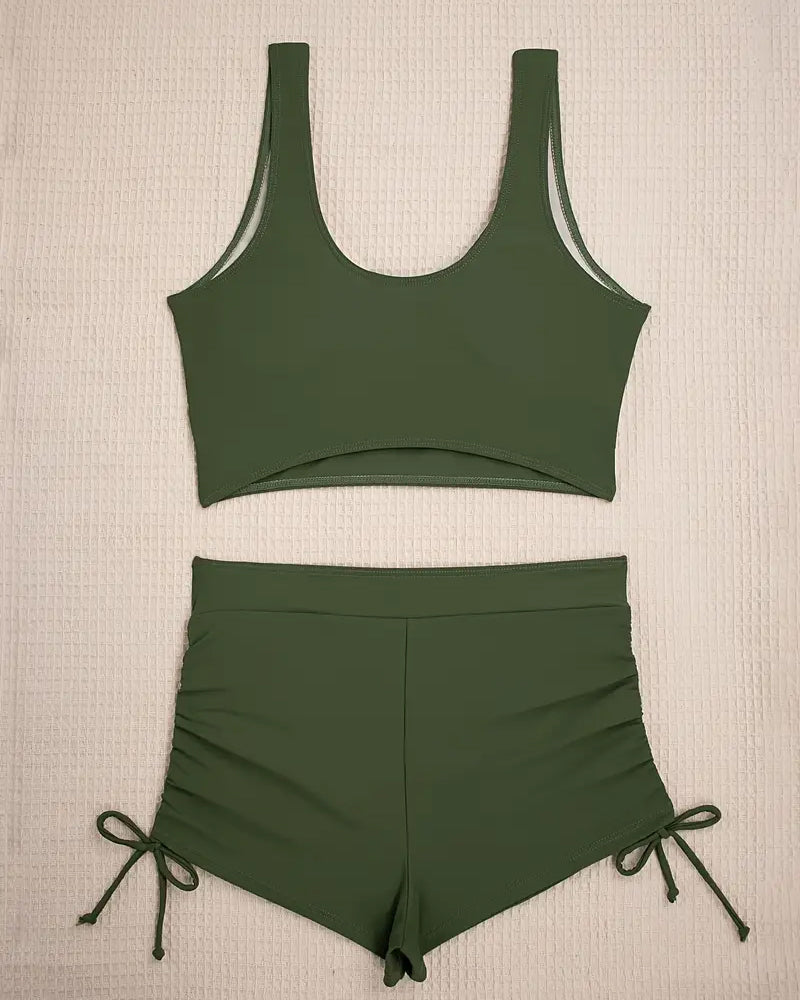 Valenzora | Bikini-Set Zweiteilig Einfarbig Boxershorts Schnürung