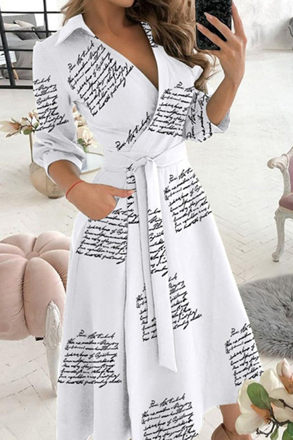 Valenzora | Find Yourself Good Printed Belt Shirt Midi Dress