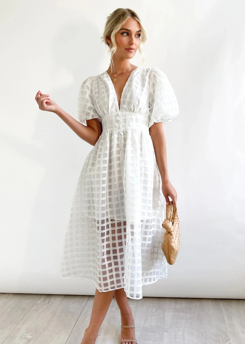 Valenzora | Midi dress with puff sleeves