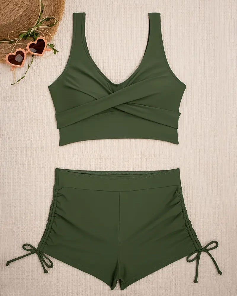 Valenzora | Bikini-Set Zweiteilig Einfarbig Boxershorts Schnürung