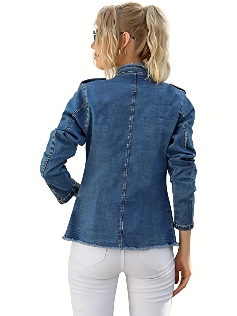 Valenzora | Blaue Jeansjacke für Damen mit offener Kante
