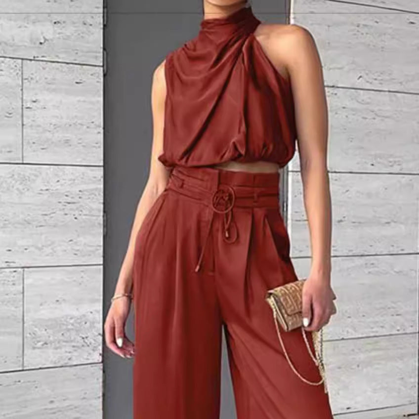 Valenzora | Casual Sleeveless Top with Midriff and Wide Legs 2-Piece Set Women's Clothing