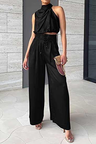 Valenzora | Casual Sleeveless Top with Midriff and Wide Legs 2-Piece Set Women's Clothing