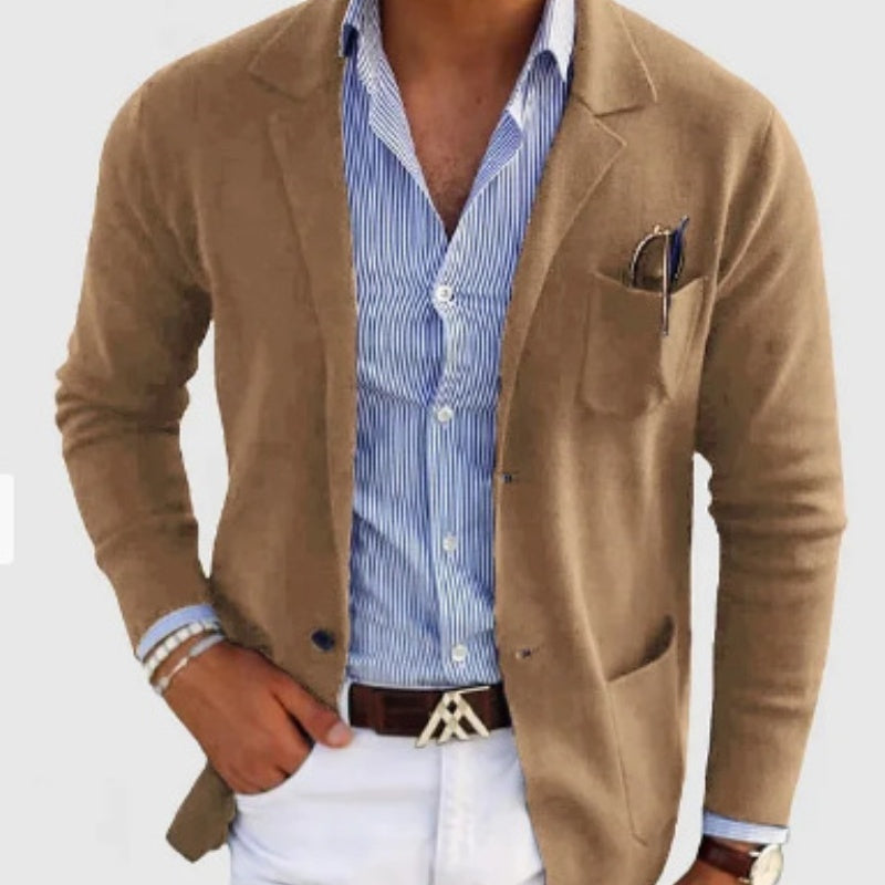 Valenzora | Herren-Cardigan mit lässigen Knöpfen, Taschen und gekerbtem Kragen, einfarbig, lange Ärmel