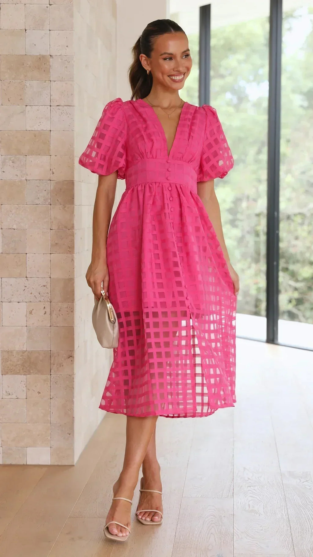 Valenzora | Puff Sleeve Midi Dress