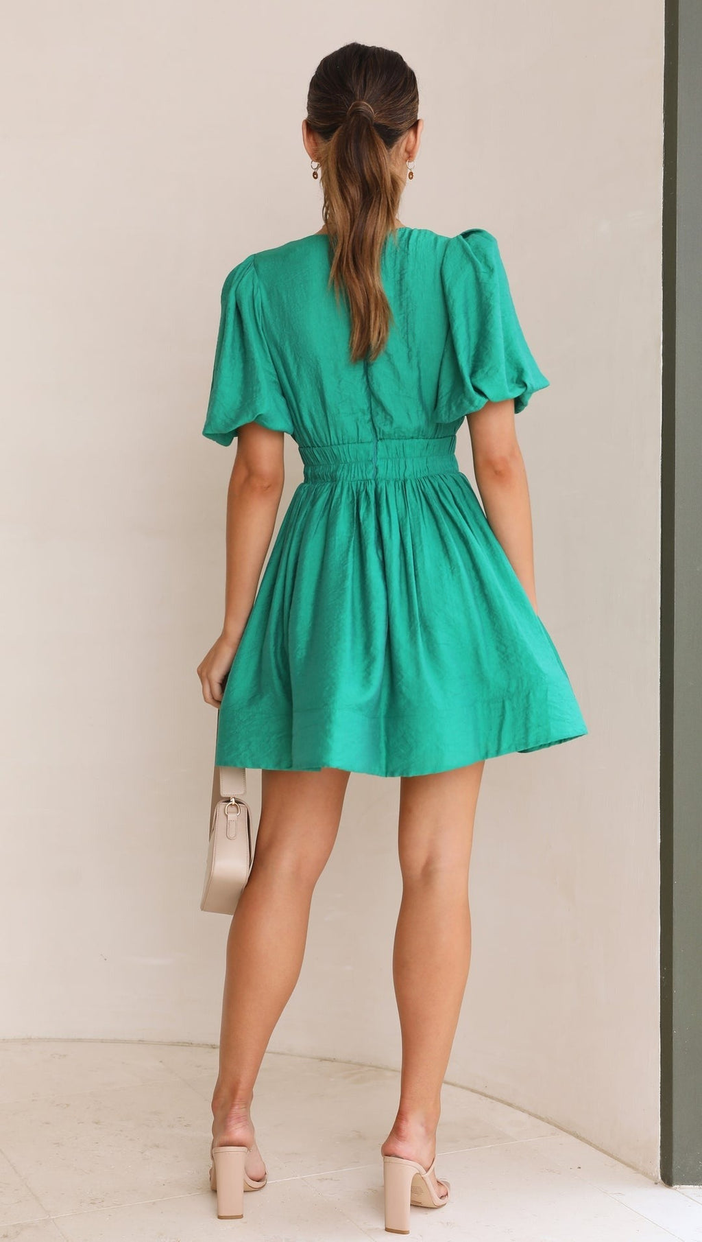 Valenzora | Mini dress with V-neck and puff sleeves for women