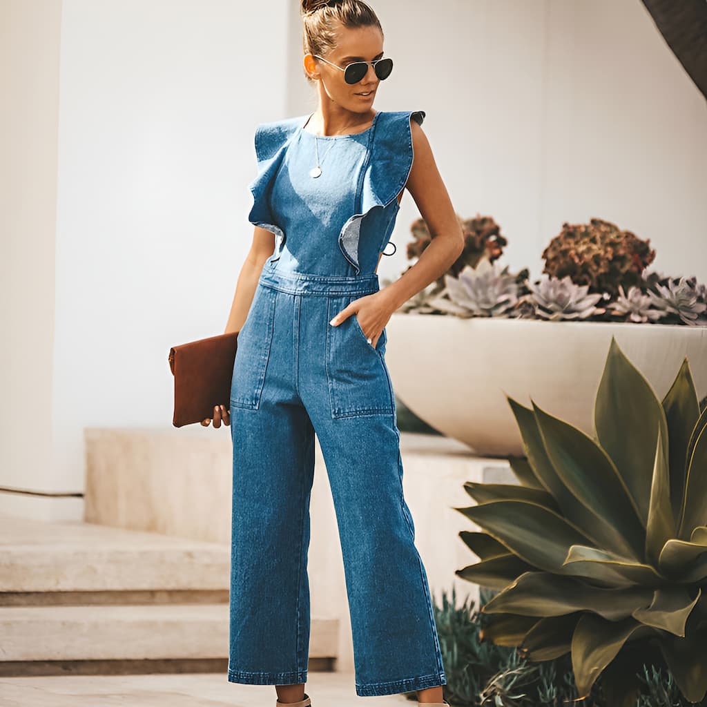 Valenzora | Denim jumpsuit with ruffles