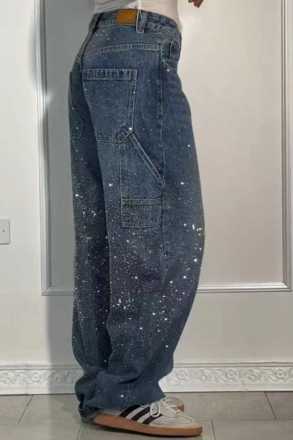 Valenzora | Women's Washed Jeans with Rhinestone Details, Wide Fit