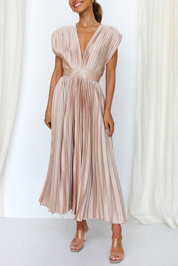 Valenzora | Hello Beautiful Satin Pleated Midi Dress