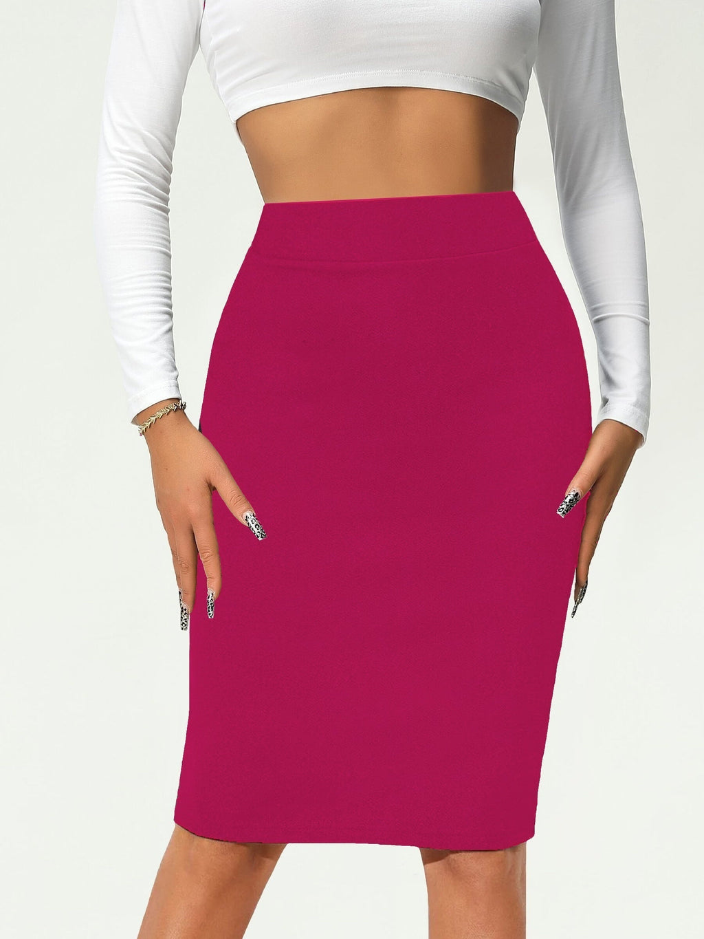 Valenzora | Solid Color High Waist Pencil Skirt