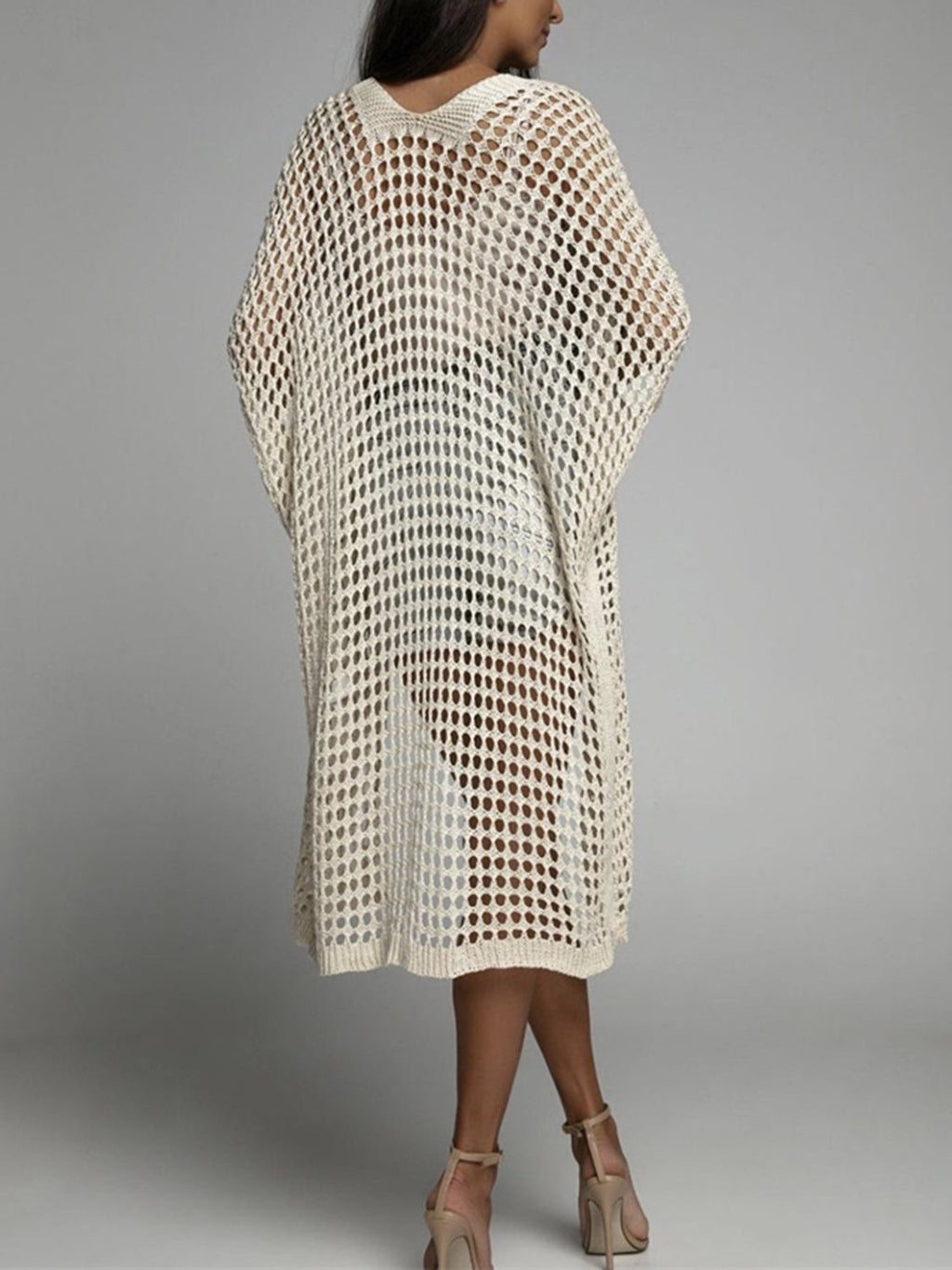 Valenzora | Openwork open front, three-quarter sleeve cover-up