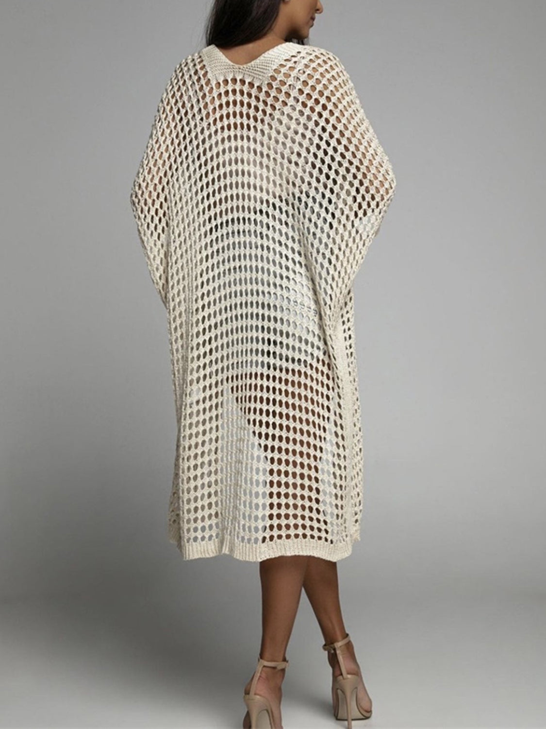 Valenzora | Openwork open front, three-quarter sleeve cover-up