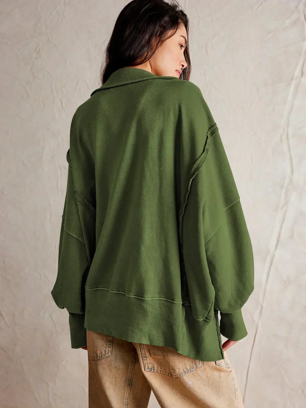 Valenzora - Lässiges Sweatshirt mit Knöpfen und Laternenärmeln