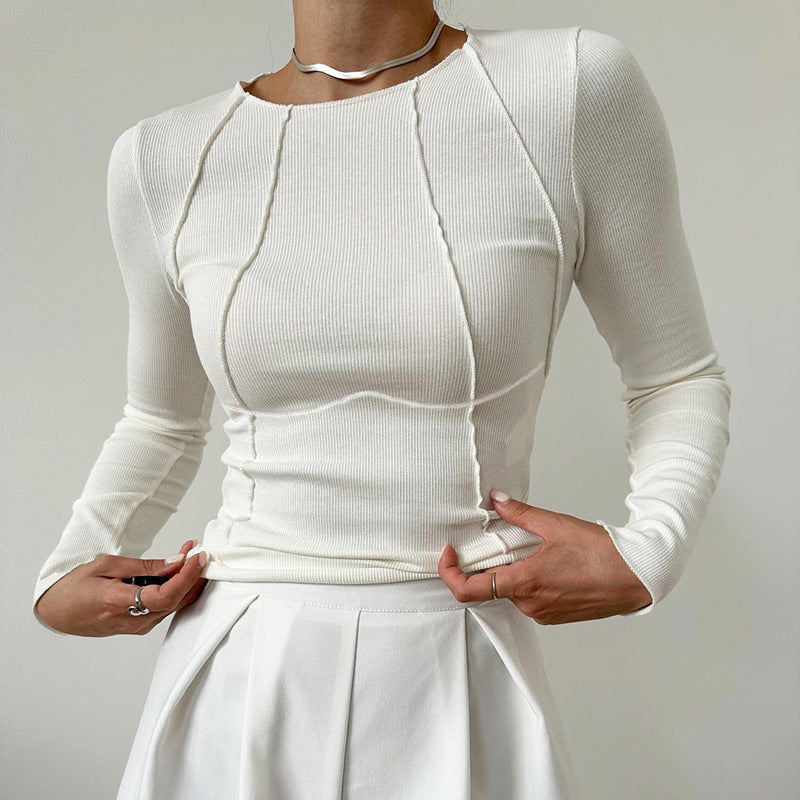Valenzora | Fit long-sleeved T-shirt - Women's solid color split sweater with knit pattern