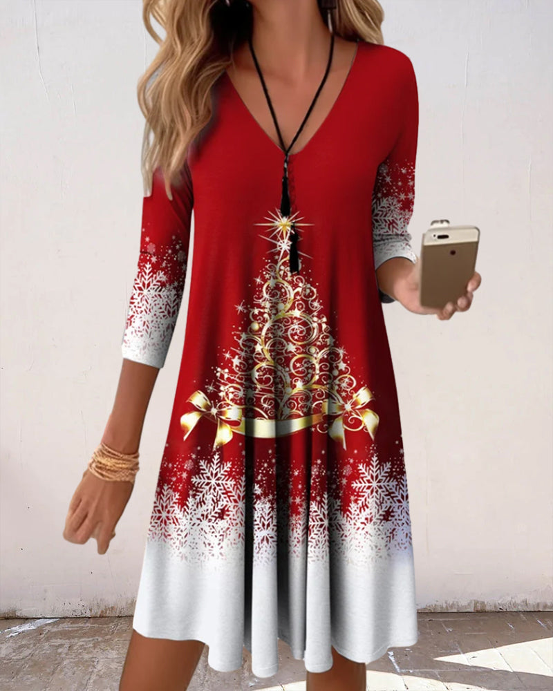 Valenzora | Stylish charm V-neck winter dress