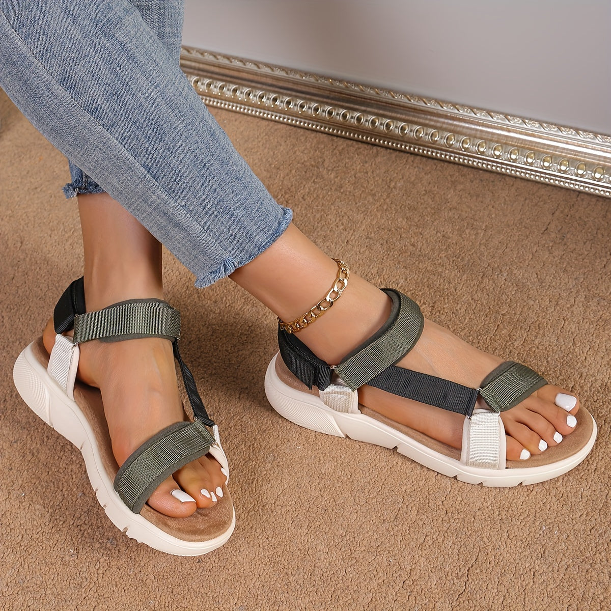 Valenzora | Damen-Sandalen: Colour-Block, rutschfest, elegant, leicht, Outdoor, Sommer